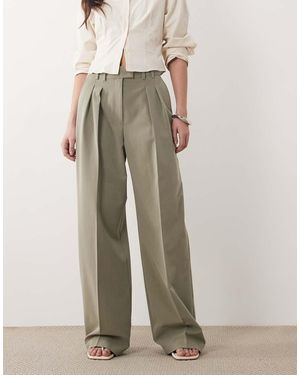 ASOS Tailored Wide Leg Trousers With Pleat Detail - Natural