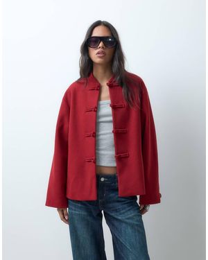 ASOS Giacca Formale Senza Colletto Con Chiusure A Alamari E Finiture Rosse - Rosso