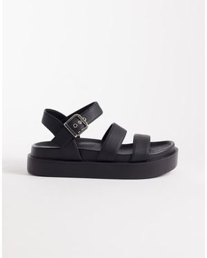 SEQWL Sandalias Negras Con Diseño De Tiras Y Plataforma Plana De - Negro