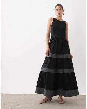 BOSS Sheer Panel Full Skirt Midi Dress - Black