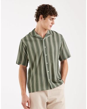 Redefined Rebel Howie Boxy Fit Short Sleeve Stripe Shirt - Green