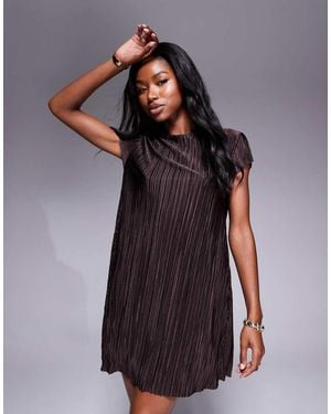 ASOS Plisse Cap Sleeve Mini Dress - Brown