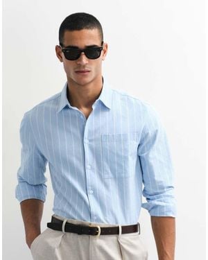 New Look Poplin Short Sleeve Stripe Shirt - Blue