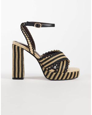 River Island Sandalias Negras A Rayas Con Plataforma De Rafia De - Blanco
