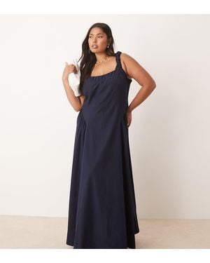 ASOS Asos Design Curve Ruched Cap Sleeve Waisted Maxi Dress - Blue