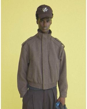 Bershka Felt-effect Jacket With Tabs - Natural