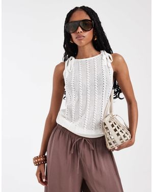 Vero Moda Tie Shoulder Racer Crochet Knitted Singlet - Brown