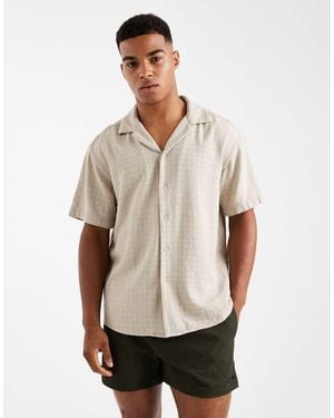 Only & Sons Camisa Beis De Manga Corta De Tejido Texturizado De Mezcla De Lino De -Neutro