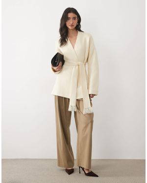 Pretty Lavish Knitted Wrap Tie Detail Cardigan - Natural