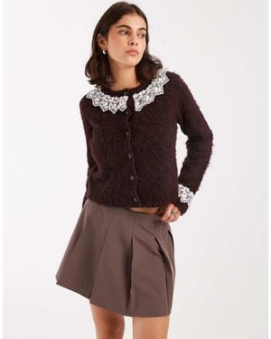 Miss Selfridge Lace Detail Cardigan Co-ord - Brown