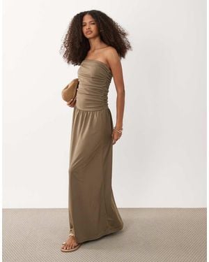 Brave Soul Strapless Maxi Jurk Van Jersey Met Verlaagde Taille - Naturel