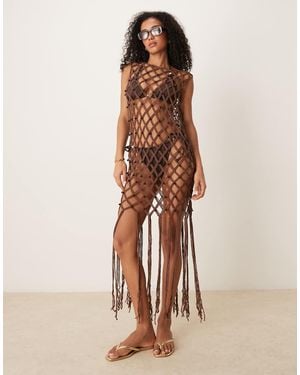 ASOS Sleeveless Stitch Mini Dress With Beads - Brown