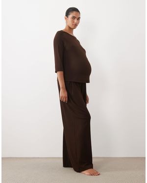 ASOS Asos Design Maternity Lounge Mix & Match Rib Wide Leg Pajama Bottom - Brown