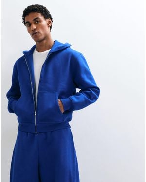 ASOS Relaxed Boxy Zip Through Hoodie - Blue