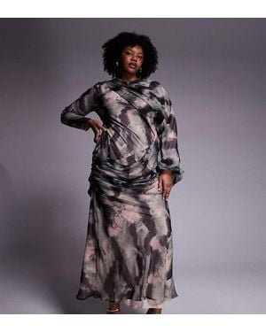 ASOS Asos Design Curve Drape Front Blouson Sleeve Maxi Dress - Grey