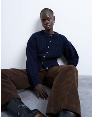 TOPSHOP Knitted Cable Fitted Waist Cardigan - Blue