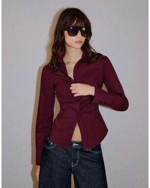 Bershka Fitted Long-sleeved Shirt - Red