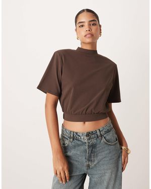 ASOS Structured Shoulder Pad Top With Open Back Detail - Brown