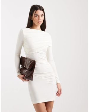 4th & Reckless Double Layered Slinky Drape Shoulder Detail Mini Dress - White