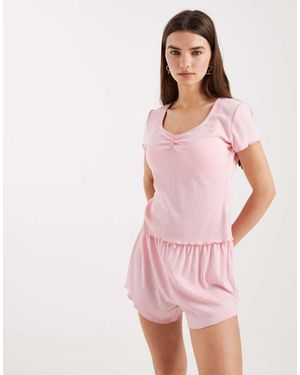 Daisy Street Matching Pointelle Top And Short Pyjama - Pink