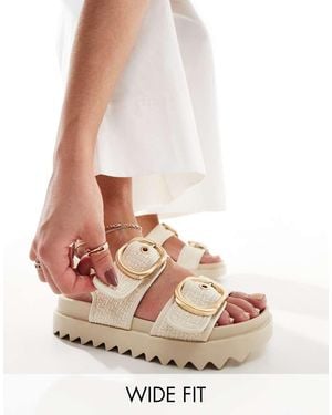 Stradivarius Wide Fit Tweed Buckle Sandal - Pink