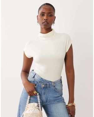 Gina Tricot Ruched Funnel Neck Short Sleeve Top - White