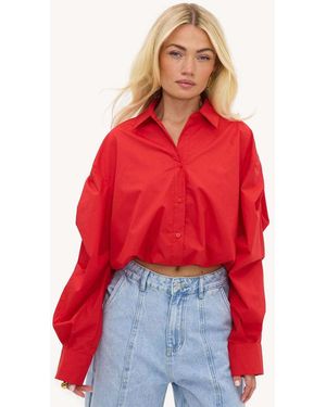 Loavies Let Spring Begin Cropped Balloon Blouse - Red