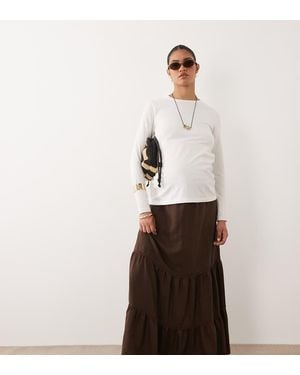 Mama.licious Mamalicious Maternity Drawstring Waist Tiered Boho Maxi Skirt - White