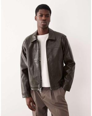 Abercrombie & Fitch Cropped Vegan Leather Zip Jacket - Grey