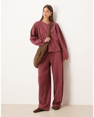 ASOS Interlock Super Wide Leg jogger With Seam Detail - Red