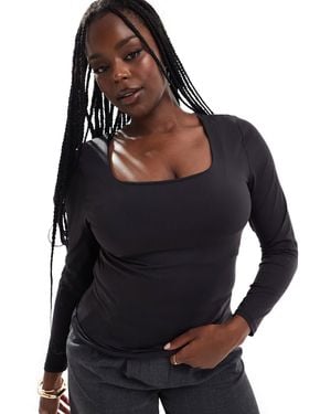 ONLY 2 Way Long Sleeve Square Neck Top - Black