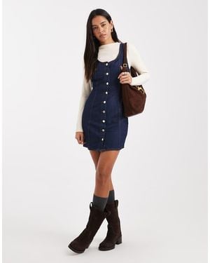 Miss Selfridge Button Through Denim Mini Dress - Blue