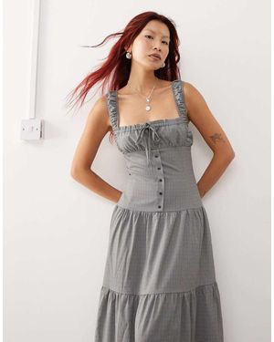 Lioness Milkmaid Tiered Button Front Maxi Dress - Grey