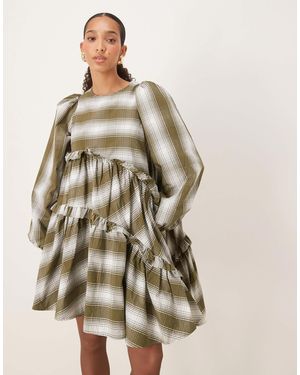 Ghospell Robe courte asymétrique à volants - à rayures - Vert