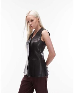 ASOS Faux Leather Longline Waistcoat - Black