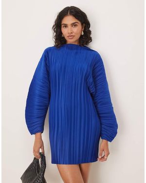 ASOS Vestito Corto Con Maniche Cocoon Lunghe Cobalto Plissé Con Cucitura - Blu