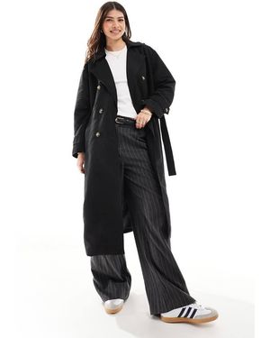 Vero Moda Gabardina Larga Negra Con Cinturón De - Negro