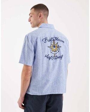 Hollister Linen Blend Back Graphic Short Sleeve Shirt - Blue
