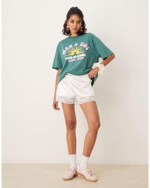 ASOS Relaxed Fit Lace Trim Stretch Satin Shorts - Green