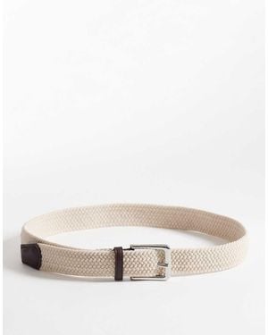 ASOS Woven Belt With Brown Contrasting End Piece - Natural