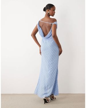 Oh Polly Chiffon Asymmetric One Shoulder Thigh High Split Maxi Dress - Blue