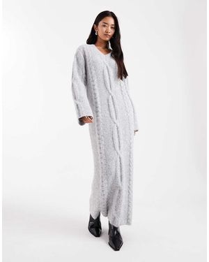 4th & Reckless Wool Feel Cable Knit V-neck Maxi Jumper Dress - White