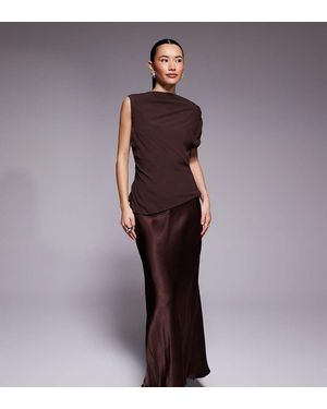 Forever New Vestido Largo Marrón Estilo Lencero Con Diseño Superpuesto 2 En 1 De - Morado