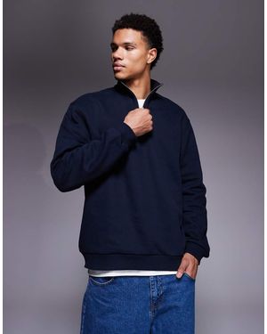 ASOS Premium Heavyweight Zip Through Sweatshirt - Blue