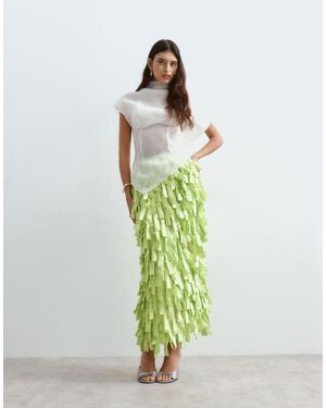 ARRANGE Textural Satin Loop Column Midi Skirt - Green