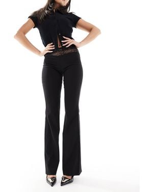 Pull&Bear Lace Trim Flare Trouser - Black