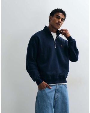 Abercrombie & Fitch Oversized Sweatshirt Met Icon-Logo En Kwart Rits - Blauw