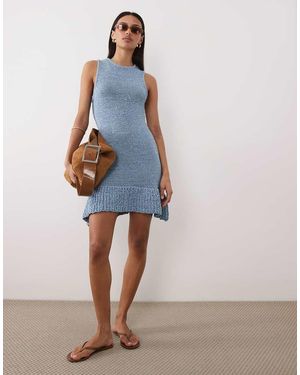 ASOS Tape Yarn Dress With Frill Hem - Blue