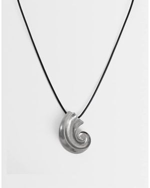 ASOS Black Corded Necklace With Shell Pendant - Metallic