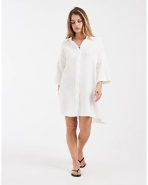 Vero Moda Cheesecloth Textured Oversized Shirt Dress - White